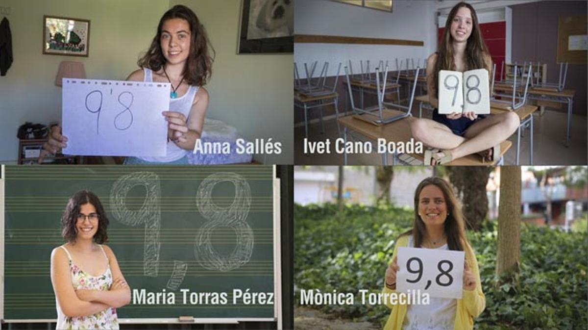 Mònica Torrecilla Vall-Llossera i Anna Sallés, dues de les quatre noies que tenen la nota més alta de selectivitat a Catalunya.